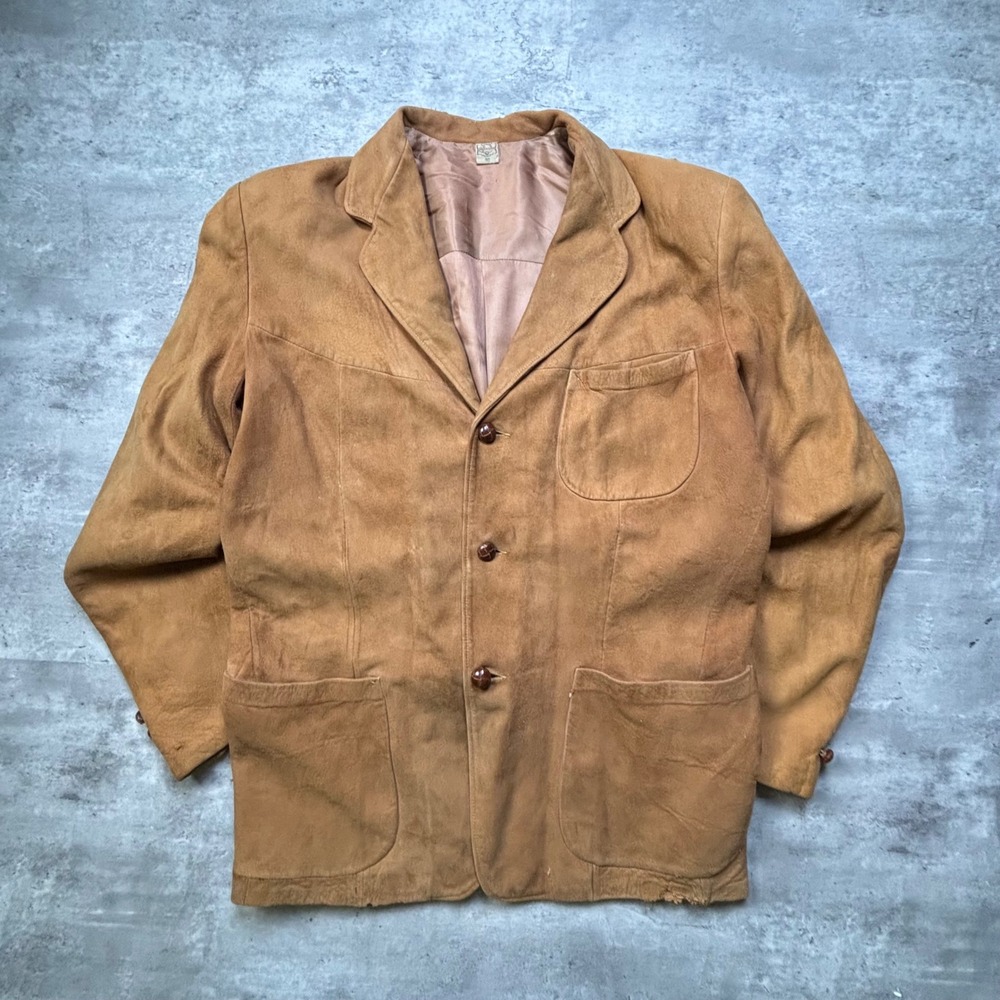 Scully Blazer 40 Tan Brown Vintage 60s Western Suede Leather Jacket Distressed